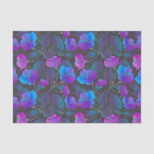 Elegant Blue Purple Pink Flowers Tissue Paper