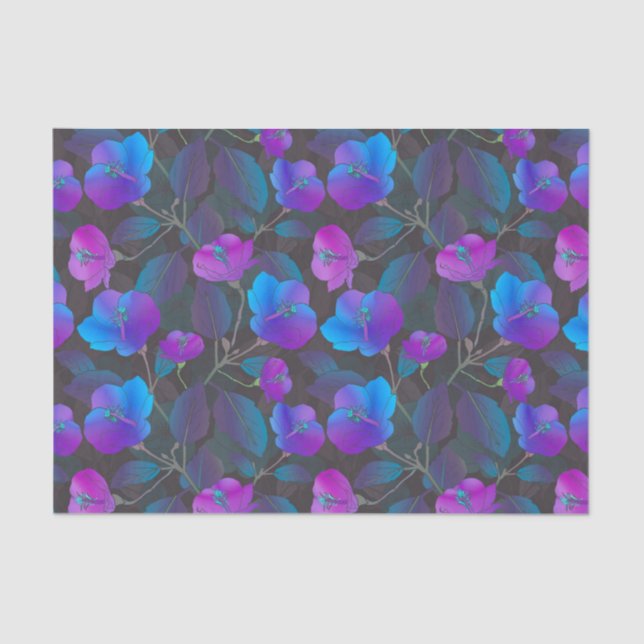 Elegant Blue Purple Pink Flowers Tissue Paper (Front)