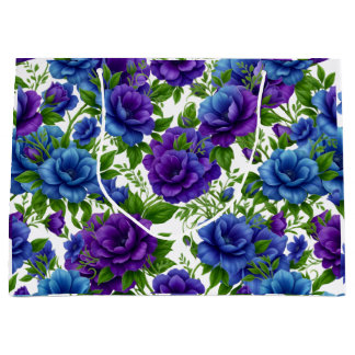 Elegant Blue & Purple Rose Floral Pattern Tote Bag