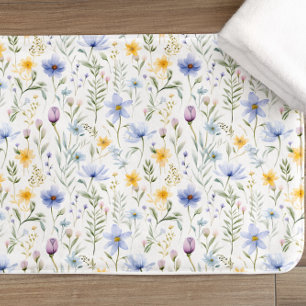Elegant Blue Purple Watercolor Wildflower Bath Mat