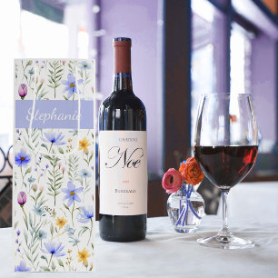 Elegant Blue Purple Watercolor Wildflower  Wine Gift Bag