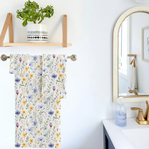 Elegant Blue Purple Wildflower Name Sports Bath Towel Set