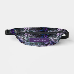 Elegant blue purples floral monogrammed printed bum bags