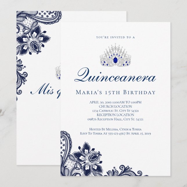 Elegant Blue Quinceanera Invitations (Front/Back)