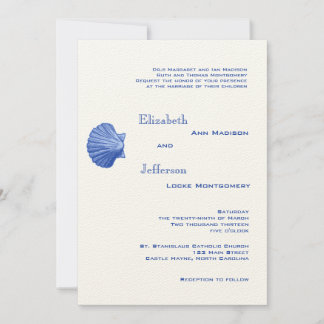Elegant Blue Rattan Seashell Wedding Invitation