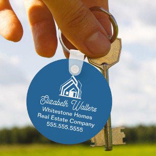 Elegant Blue Real Estate Company Custom Realtor Key Ring
