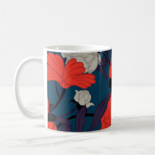 Elegant Blue & Red Floral Pattern Coffee Mug