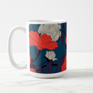 Elegant Blue & Red Floral Pattern Coffee Mug