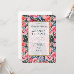 Elegant Blue & Red Flowers Bridal Shower Invitation