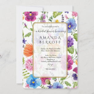 Elegant Blue & Red Flowers Bridal Shower Invitation