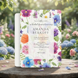 Elegant Blue & Red Flowers Bridal Shower Invitation
