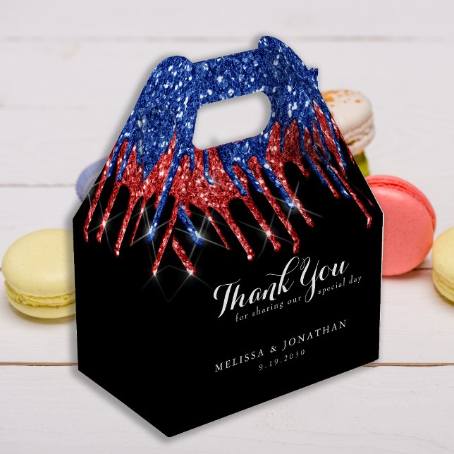 Elegant Blue Red Glitter Drips Patriotic Wedding Favour Box (Creator Uploaded)