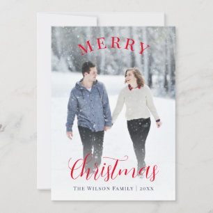 Elegant Blue Red Photo Merry Christmas Holiday Card