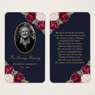 Elegant Blue Red Pink Floral Funeral Prayer Card