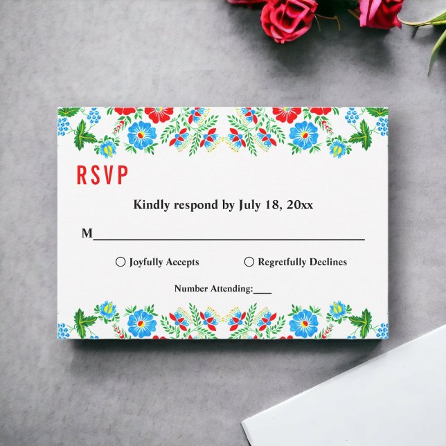 Elegant Blue Red Roses Botanical Floral Wedding RSVP Card (Creator Uploaded)