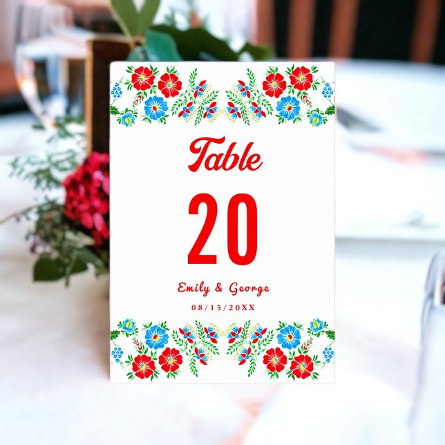 Elegant Blue Red Roses Botanical Floral Wedding Table Number (Creator Uploaded)