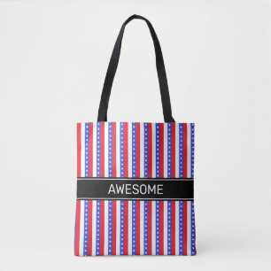 Elegant Blue Red White Vertical Stripes Tote Bag
