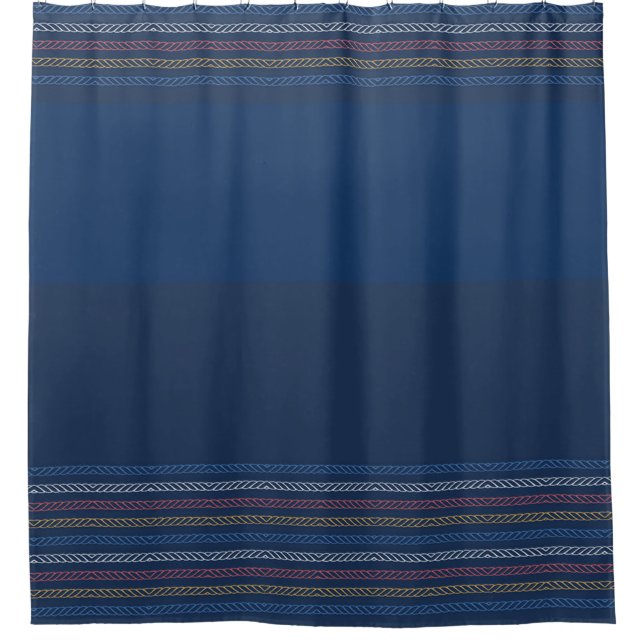 Elegant Blue Regatta Striped Border  Shower Curtain (Front)
