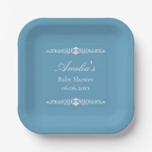 Elegant Blue Regency Style Baby Shower Paper Plate