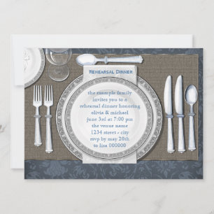 Elegant Blue Rehearsal Dinner Invitations