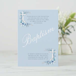 Elegant Blue Religious Baby Boy Baptism Invitation
