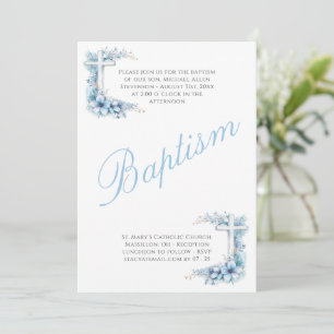 Elegant Blue Religious Baby Boy Baptism Invitation