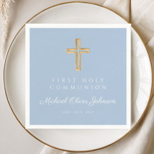 Elegant Blue Religious First Holy Communion Napkin