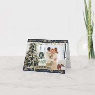 Elegant Blue Religious Photo Christmas Blessings Holiday Card