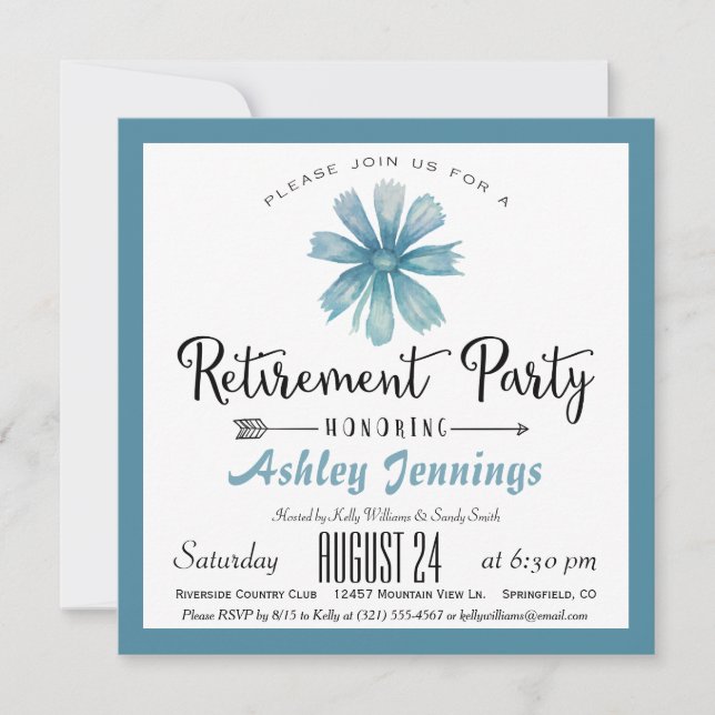 Elegant Blue Retirement Party Invitation (Front)