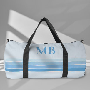 Elegant Blue Retro Stripes Monogram Duffle Bag