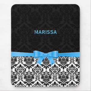 Elegant Blue Ribbon Black & White Damasks 2 Mouse Mat