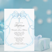 Elegant Blue Ribbon Bow Baptism Party Cross
