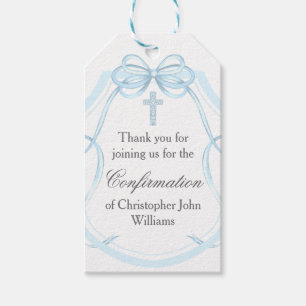 Elegant Blue Ribbon Bow Confirmation Gift Tags