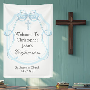Elegant Blue Ribbon Bow Confirmation Party Banner