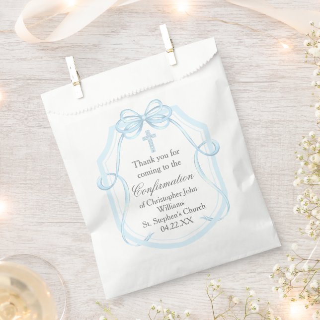 Elegant Blue Ribbon Bow Confirmation Party Favour Bags (Clipped)