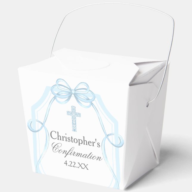 Elegant Blue Ribbon Bow Confirmation Party Favour Box (Front)