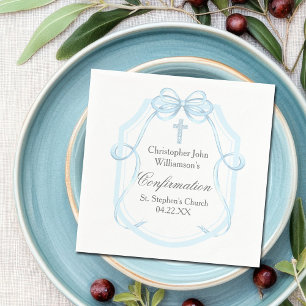 Elegant Blue Ribbon Bow Confirmation Party Napkin