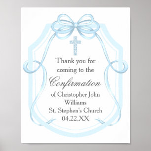 Elegant Blue Ribbon Bow Confirmation Party Poster