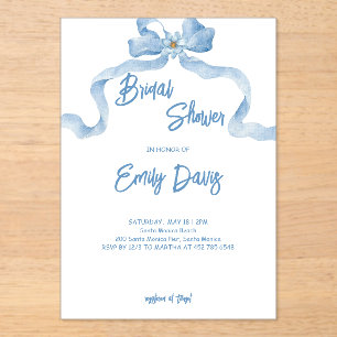 Elegant Blue Ribbon Bridal Shower Invitation