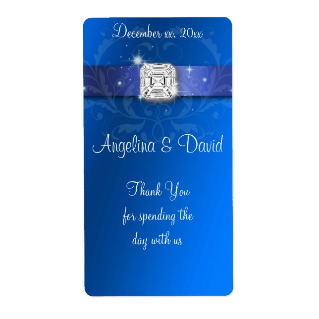 Elegant Blue Ribbon Diamond Wine/Water (Front)