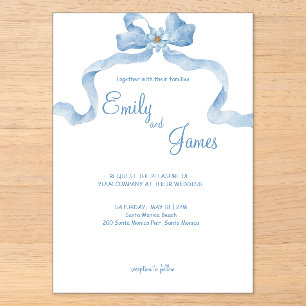 Elegant Blue Ribbon Wedding Invitation
