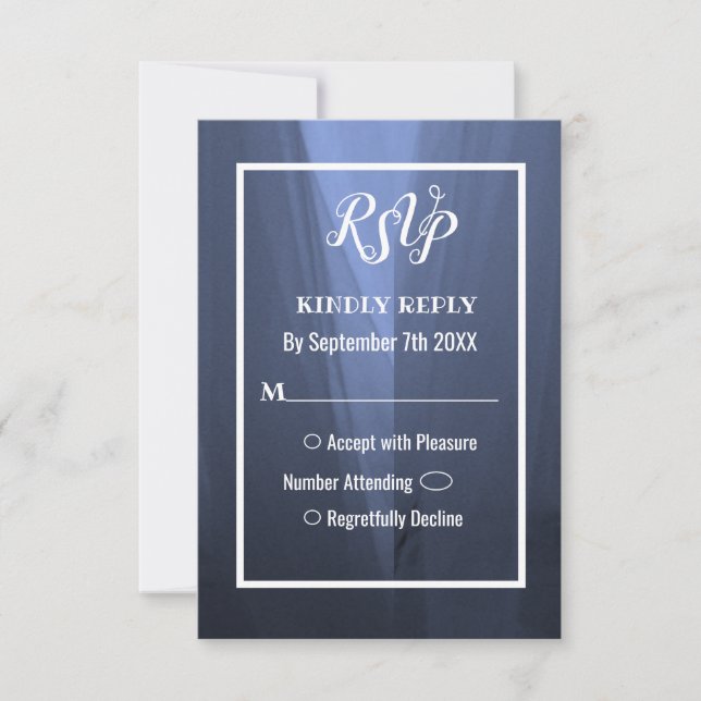Elegant Blue Romantic Wedding RSVP Card (Front)