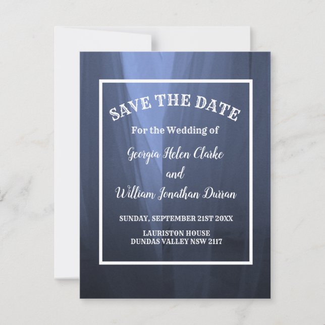 Elegant Blue Romantic Wedding Save The Date Invitation (Front)