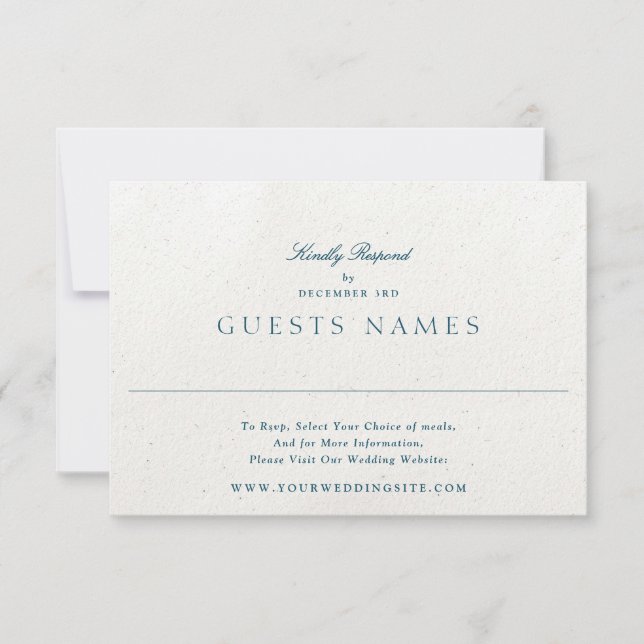 Elegant Blue Romantically Classic QR CODE Wedding RSVP Card (Front)