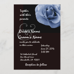 Elegant BLUE Rose Black & White Wedding Invitation