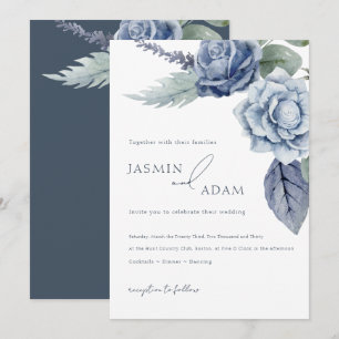 Elegant Blue Rose Botanical Wedding Invitation