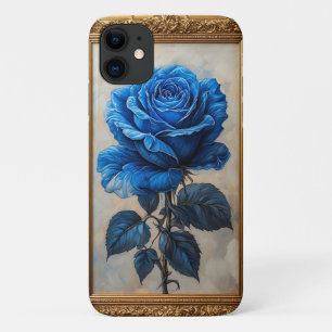 Elegant Blue Rose Displayed in Ornate Gold Frame iPhone 11 Case