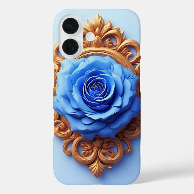 Elegant Blue Rose Displayed in Ornate Gold Frame Case-Mate iPhone Case (Back)