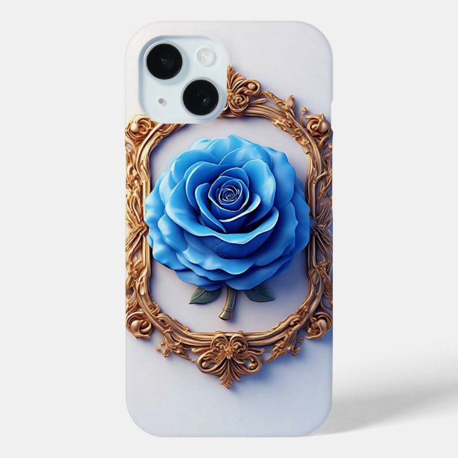 Elegant Blue Rose Displayed in Ornate Gold Frame Case-Mate iPhone Case (Back)