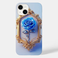 Elegant Blue Rose Displayed in Ornate Gold Frame